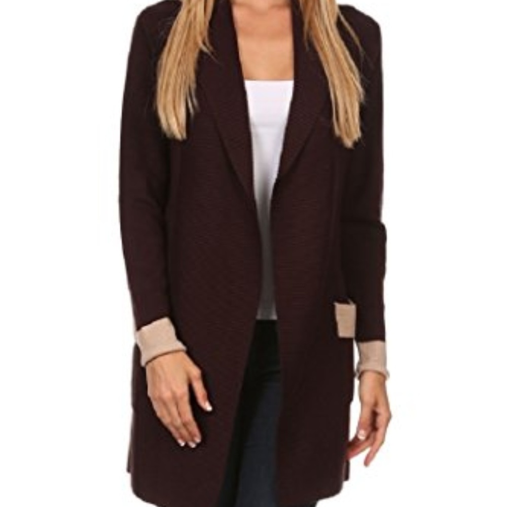 Open Front Ribbed Streamline Shawl Collar Cardigan